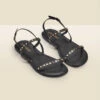 Senorita Black Leather Stud Detail Strappy Flat Sandals