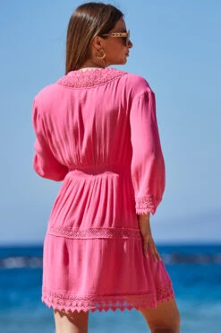 Pink Lace Trim Wrap Front Sun Dress 10 Pink Lace Trim Wrap Front Sun Dress -Opal & Oak Store web 2304 124 s23rw007pk0020 124 234