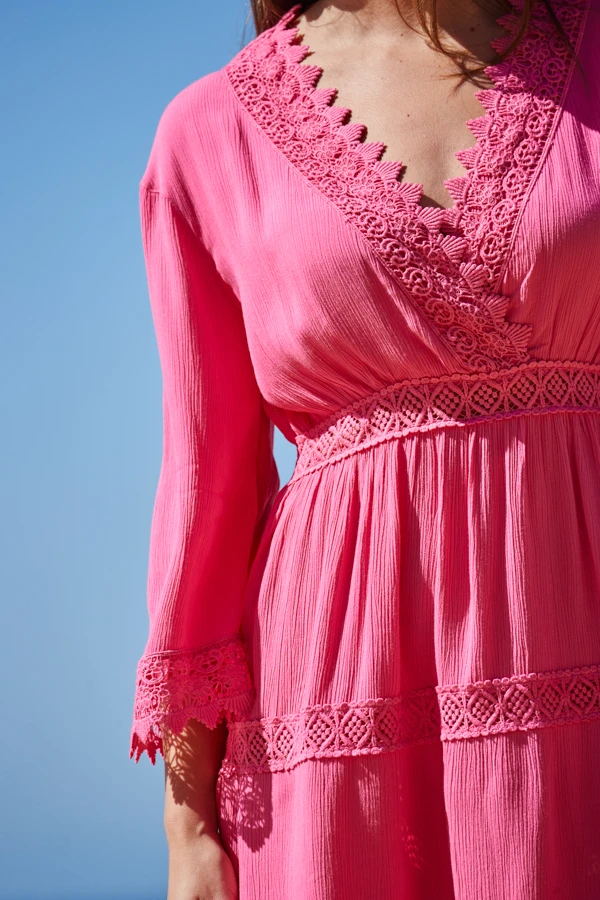 Pink Lace Trim Wrap Front Sun Dress 3 Pink Lace Trim Wrap Front Sun Dress - Image 3