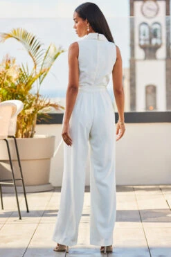 Ivory Wide Leg Wrap Front Tailored Jumpsuit -Opal & Oak Store web 2304 66 s23jw028cm0001 66 192