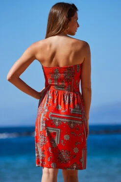 Red Scarf Print Bandeau Sun Jersey Dress -Opal & Oak Store web 2304 98 s23dj165rdcv01 98 305