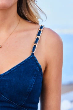 Dark Indigo Chain Strap Denim Pencil Dress 11 Dark Indigo Chain Strap Denim Pencil Dress -Opal & Oak Store web 2305 46 s23dd052io003w 46 357