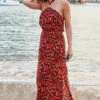 Red Leopard Print Halter Neck Sunshine Dress