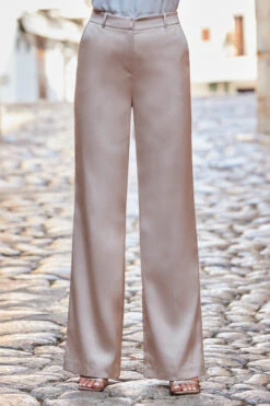 Champagne Gold Premium Satin Wide Leg Trousers -Opal & Oak Store web 2306 01 s23bw048cm0002 01 417