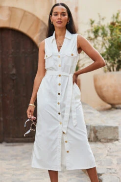 Ivory Belted Denim Midi Dress -Opal & Oak Store web 2306 118 s23dd054nl0006 118 266