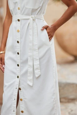 Ivory Belted Denim Midi Dress -Opal & Oak Store web 2306 118 s23dd054nl0006 118 348