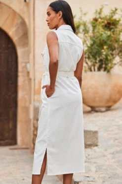 Ivory Belted Denim Midi Dress -Opal & Oak Store web 2306 118 s23dd054nl0006 118 358