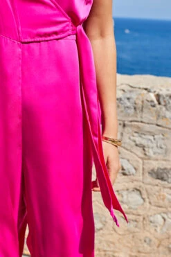 Pink Satin Tie Waist Jumpsuit -Opal & Oak Store web 2306 65 s23jw034pk0001 65 316