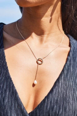 Gold Pearl Hoop Trim Necklace