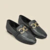 Black Leather Gold Trim Detail Loafers