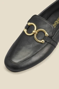 Black Leather Gold Trim Detail Loafers -Opal & Oak Store web 2306 box s23fw031bk0001 d
