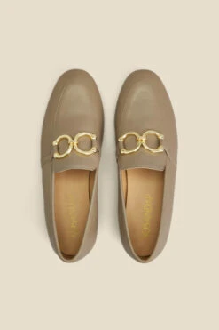 Taupe Leather Gold Trim Detail Loafers 6 Taupe Leather Gold Trim Detail Loafers -Opal & Oak Store web 2306 box s23fw031bn0003 c