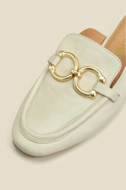 Ecru Leather Gold Trim Detail Mule Loafers -Opal & Oak Store web 2306 box s23fw032eu0001 d