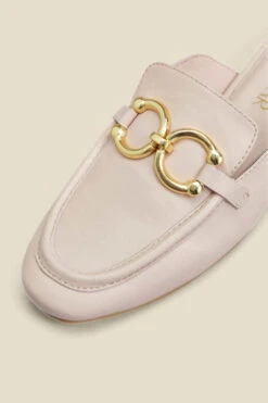 Pale Pink Leather Gold Trim Detail Mule Loafers -Opal & Oak Store web 2306 box s23fw032pk0003 d