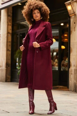 Burgundy Premium Longline Wool Mix Coat