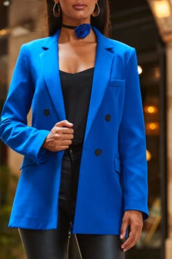 Cobalt Blue Relaxed Fit Double Breasted Blazer -Opal & Oak Store web 2307 02 s23ow123be0001 a23bd003bk0001 02 383