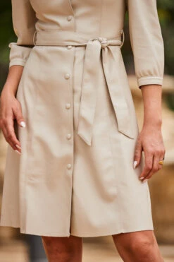 Ecru Faux Leather Fit & Flare Popper Front Shirt Dress -Opal & Oak Store web 2307 105 a23dp013eu0001 105 208