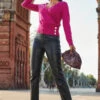 Magenta Faux Wrap Jumper With Diamante Button