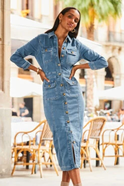 Mid Blue Pocket Detail Denim Pencil Dress 9 Mid Blue Pocket Detail Denim Pencil Dress -Opal & Oak Store web 2307 23 s23dd066be0010 23 129