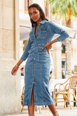 Mid Blue Pocket Detail Denim Pencil Dress 10 Mid Blue Pocket Detail Denim Pencil Dress -Opal & Oak Store web 2307 23 s23dd066be0010 23 196