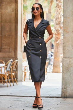 Black Double Breasted Pencil Dress 12 Black Double Breasted Pencil Dress -Opal & Oak Store web 2307 24 s23dw206bk0001 24 084