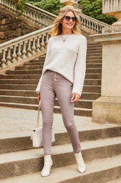 Mocha Brown Button Front Skinny Jeans