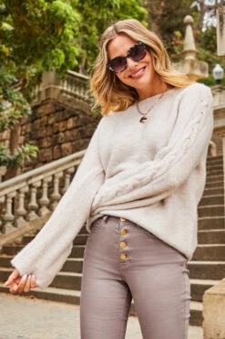 Natural Super Soft Cable Sleeve Detail Jumper