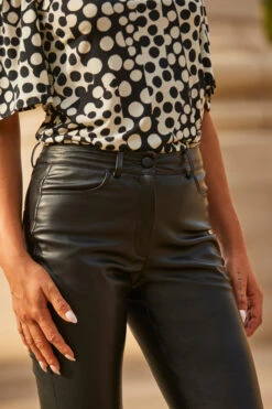 Black Faux Leather Kick Flare Cropped Trousers -Opal & Oak Store web 2307 43 s23tj172bksp01 s23bp011bk0001 43 353