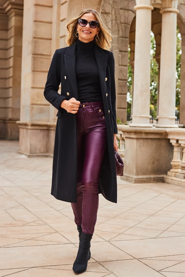 Wine Button Detail Coated Skinny Jeans 7 Wine Button Detail Coated Skinny Jeans - Image 7