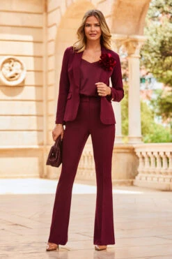 Wine Button Detail Kick Flare Trousers -Opal & Oak Store web 2307 64 a23ow031rd00011 a23bw002rd011 s23tw089rd0004 64 040 1