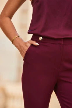 Wine Button Detail Kick Flare Trousers -Opal & Oak Store web 2307 64 a23ow031rd00011 a23bw002rd011 s23tw089rd0004 64 721