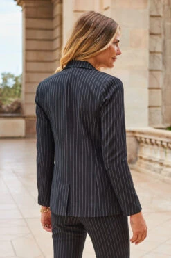 Black & White Pinstripe Blazer -Opal & Oak Store web 2307 66 a23ow046bk0001 a23bw015bk0001 66 344
