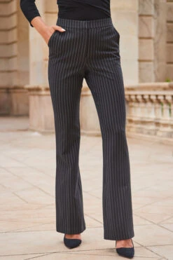 Black & White Pinstripe Kick Flare Trousers -Opal & Oak Store web 2307 66 a23ow046bk0001 a23bw015bk0001 66 491