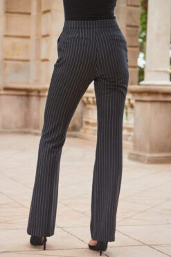 Black & White Pinstripe Kick Flare Trousers -Opal & Oak Store web 2307 66 a23ow046bk0001 a23bw015bk0001 66 504