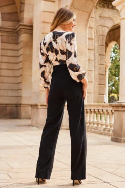 Black & White Chain Print Satin Two Part Wide Leg Jumpsuit -Opal & Oak Store web 2307 67 s23jw039bkwh01 67 243