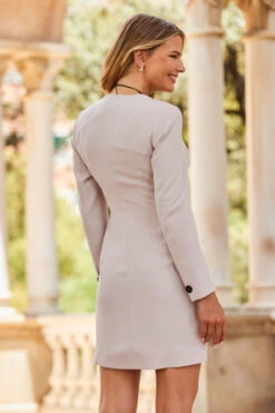 Stone Square Neck Double Breasted Blazer Dress -Opal & Oak Store web 2307 70 s23dw212st0001 70 155