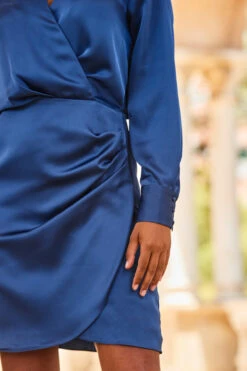 Midnight Blue Satin Wrap Dress -Opal & Oak Store web 2307 89 s23dw197be0028 89 185