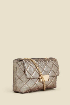 Gold Metallic Diamante Quilted Clasp Detail Cross Body Bag -Opal & Oak Store web 2307 box a23ac003mc0003 b