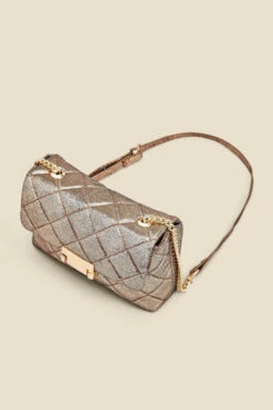 Gold Metallic Diamante Quilted Clasp Detail Cross Body Bag -Opal & Oak Store web 2307 box a23ac003mc0003 c