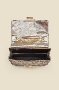 Gold Metallic Diamante Quilted Clasp Detail Cross Body Bag -Opal & Oak Store web 2307 box a23ac003mc0003 d