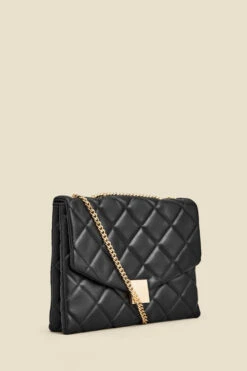 Black Gold Stud Detail Quilted Cross Body Bag -Opal & Oak Store web 2307 box a23ac004bk0001 b