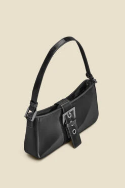 Black Faux Leather Chain Detail Shoulder Bag -Opal & Oak Store web 2307 box a23ac005bk0001 b
