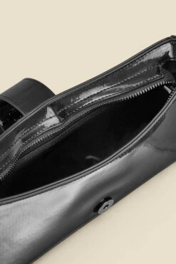 Black Faux Leather Chain Detail Shoulder Bag -Opal & Oak Store web 2307 box a23ac005bk0001 d