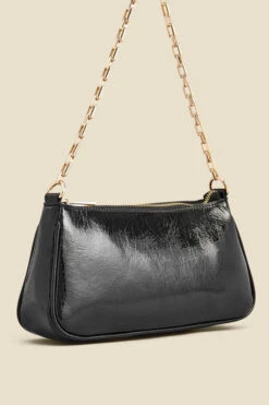 Black Patent Chain Handle Shoulder Bag -Opal & Oak Store web 2307 box a23ac006bk0001 b