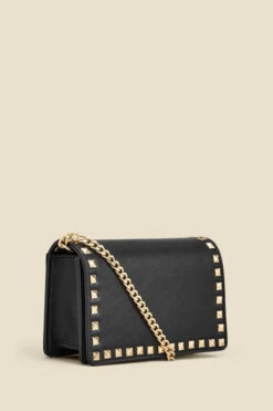 Black Stud Detail Clutch Bag With Detachable Strap -Opal & Oak Store web 2307 box a23ac010bk0001 b