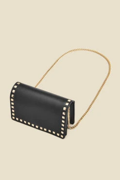 Black Stud Detail Clutch Bag With Detachable Strap -Opal & Oak Store web 2307 box a23ac010bk0001 c