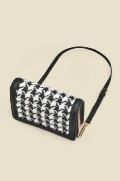 Dogtooth Black Trim Chain Detail Cross Body Bag -Opal & Oak Store web 2307 box a23ac011bk0001 a
