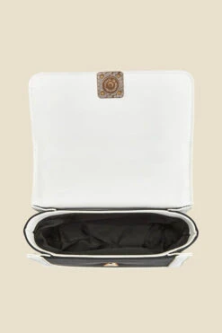 Black Quilted Ivory Trim Chain Detail Cross Body Bag -Opal & Oak Store web 2307 box a23ac013bk0001 d