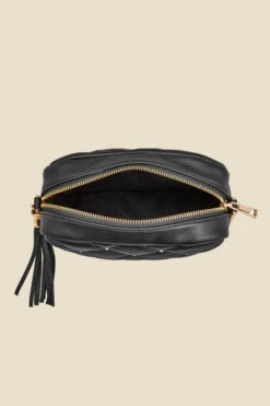 Black Diamante Quilted Cross Body Bag With Tassel -Opal & Oak Store web 2307 box a23ac014bk0001 d