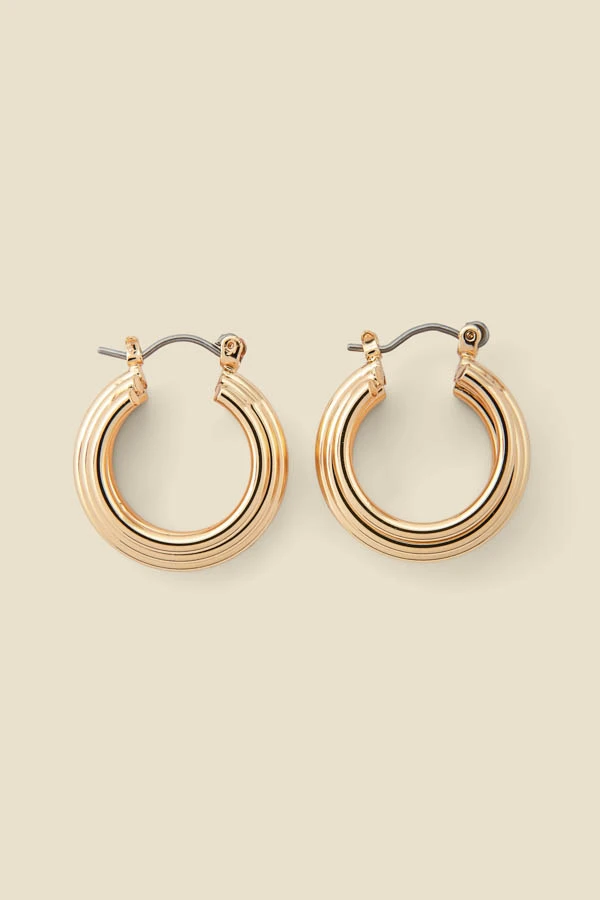 Gold Ridged Hoop Earrings 2 Gold Ridged Hoop Earrings - Image 2
